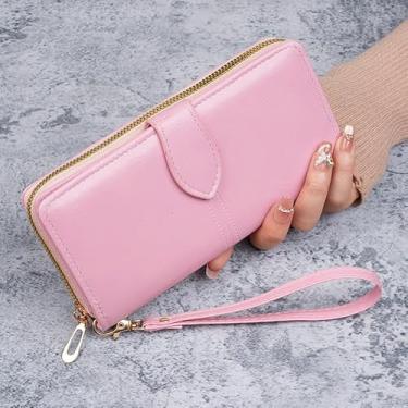 Imagem de Carteira feminina fashion estilo longo com zíper carteiras de grande capacidade para cartão de crédito bolsas de mão bolsas de embreagem para presente, rosa