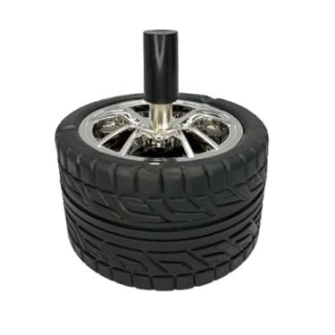 Imagem de Cinzeiro com Tampa Giratória, Design de Roda Automotiva, Acabamento Cromado