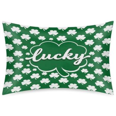 Imagem de Fronha de cetim de dia de São Patrício para cabelo e pele, fronha de seda trevo verde queen size fronhas de seda com zíper capa de travesseiro refrescante (50 x 76 cm)