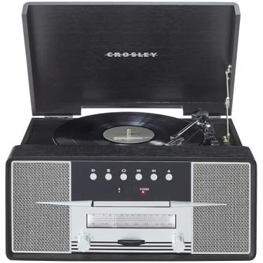 Imagem de Crosley CR7016A-BK Rhapsody 7 em 1 toca-discos de vinil Bluetooth de 3 velocidades, leitor de CD, rádio AM/FM, preto