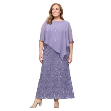 Imagem de S.L. Fashions Vestido feminino longo de lantejoulas renda com contas capelet mãe da noiva, vestido formal de noite, Misto/Hthr, 48