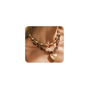 Imagem de GIGB PBDK Conjunto de colar de coração grosso dourado empilhável em camadas Y2k leopardo amor gargantilha moderna coração exagerado cachecol colar joia dia dos namorados, Large, Metal, Sem Pedra