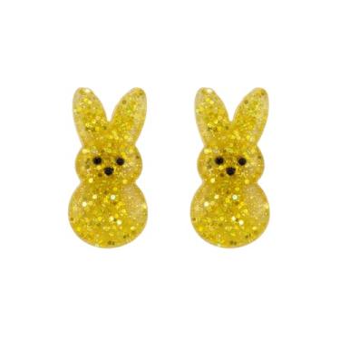 Imagem de ROSTIVO Brincos de coelho com glitter amarelo para mulheres, joias de doces de Páscoa de acrílico exclusivas para primavera, celebrações de férias e brunch