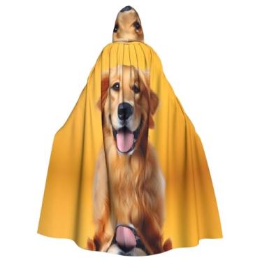 Imagem de Capa longa com capuz estampada Golden Retriever com gravata borboleta, perfeita para cosplay, bailes de máscaras e festas temáticas de Páscoa.