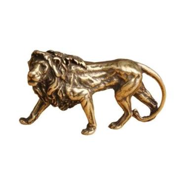 Imagem de Estatueta Vintage De Leão Majestoso Em Latão, Estátua Miniatura De Ani