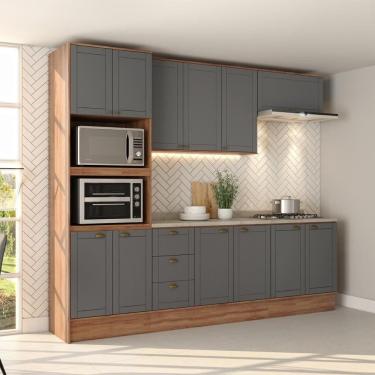 Imagem de Armário De Cozinha Completa C Balcão Milla Bloom Carraro Nogal Cinza Titânio