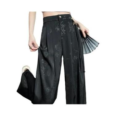 Imagem de Calças Elegantes De Cetim Para Mulheres, Estilo Chinês, Jacquard, Casu