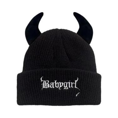 Imagem de Gorro De Inverno Unissex Com Chifres De Diabo Em Tricô, Touca Quente D