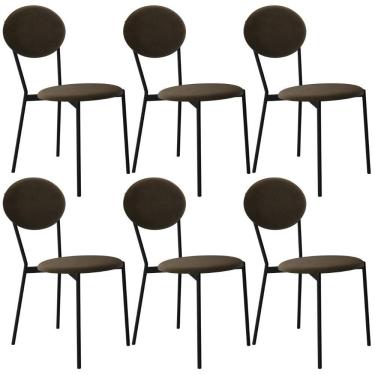 Imagem de Kit 06 Cadeiras Estofada Para Sala De Jantar Azuri Preto C01 Veludo Marrom Sand - Lyam Decor