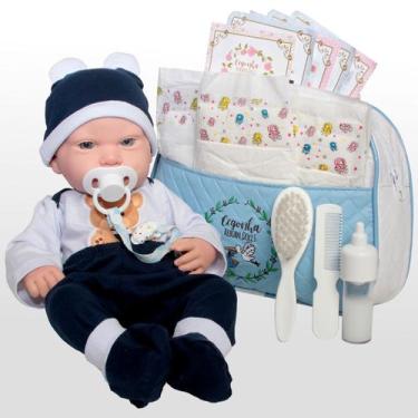 Imagem de Bebê Reborn Urso Careca com Bolsa Azul e Acessórios - Cegonha Reborn D