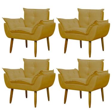 Imagem de Kit 4 Poltronas Decorativa Sala E Quarto Opala Suede Herrero Cor:amarelo