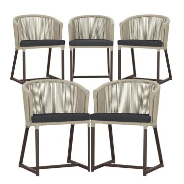 Imagem de 5 Cadeiras De Jantar Noronha Marrom Corda Náutica E11 Trama Rami