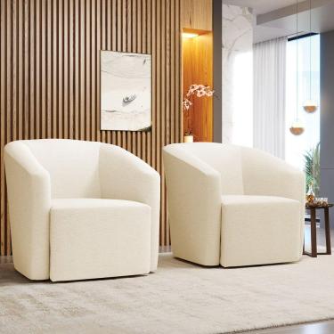 Imagem de Poltrona Decorativa Base Giratória Kit 2 Stella Max Linho Bege D03 - D'rossi
