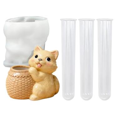 Imagem de Conjunto de moldes de resina hidropônica de desenho animado, 3 suportes transparentes para plantas de tubo de ensaio com molde de silicone para cães para estação de propagação de plantas de resina