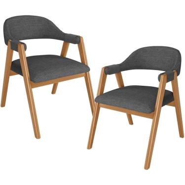 Imagem de Kit 02 Cadeiras De Jantar E Estar Living Estofada Nadja L02 Linho Cinza Escuro