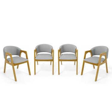 Imagem de Kit Com 4 Cadeiras Agatha Madeira Maciça Estofada Para Mesa De Jantar Linho Cinza 407