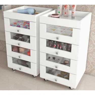 Imagem de Kit 02 Carrinhos Organizador De Maquiagem Pe2009 Branco - TECNO MOBILI