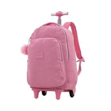Imagem de Mochila Carrinho Rosa Kids Tecido Crinkle Chaveiro Pompom | Luxcel-Unissex