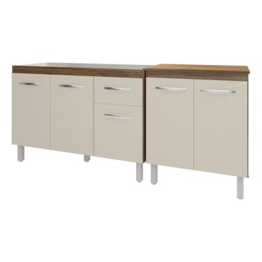 Imagem de Armário Cozinha Gabinete Pia de 120 cm Aline e Balcão Jane para Forno Elétrico ou Microondas Savana Off White