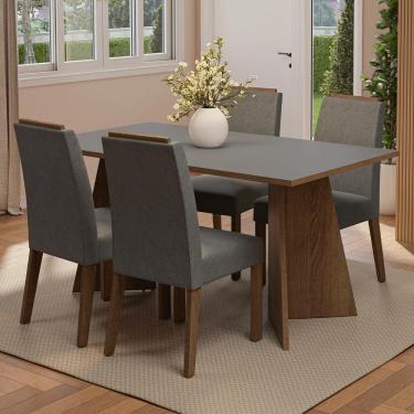 Imagem de Conjunto Sala De Jantar Tampo De Madeira 4 Cadeiras Rustic/cinza/silver évora Madesa