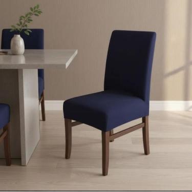Imagem de Kit 6 Capas Para Cadeira Jantar Homelar Spandex Premium Luxo, Azul-esc