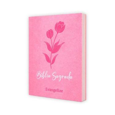 Imagem de Bíblia Sagrada Brochura Capa Rosa - Textos colorido Letra média - Evan