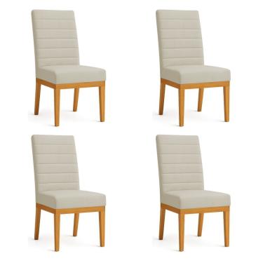 Imagem de Kit 4 Cadeiras De Jantar Solana Suede Cappuccino Base De Madeira - Pallazio