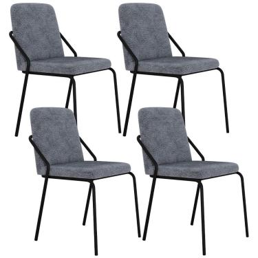 Imagem de Kit 04 Cadeiras Estofada Para Sala De Jantar Loft Preto C01 Linho Prata - Lyam Decor