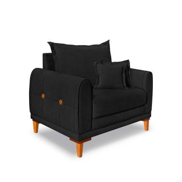 Imagem de Poltrona Livia Bouclê Preto Pés De Madeira - Pallazio