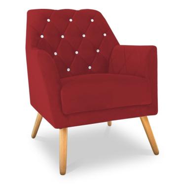 Imagem de Poltrona Velvet Strass Veludo Pés De Madeira - Pallazio Cor Vermelho