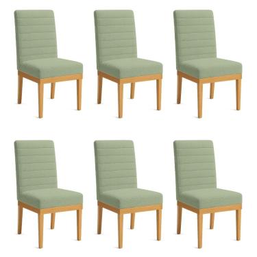 Imagem de Kit 6 Cadeiras De Jantar Solana Boucle Base De Madeira - Pallazio Cor Verde Pistache