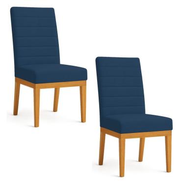 Imagem de Kit 2 Cadeiras De Jantar Solana Veludo Azul Marinho Base De Madeira - Pallazio