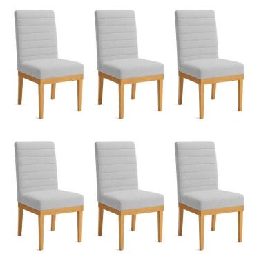 Imagem de Kit 6 Cadeiras De Jantar Solana Boucle Cinza Base De Madeira - Pallazio