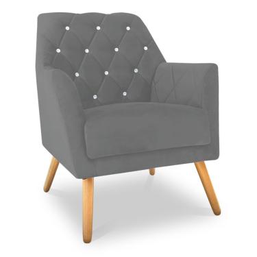 Imagem de Poltrona Velvet Strass Veludo Pés De Madeira Grafite - Pallazio