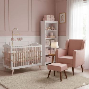 Imagem de Poltrona Amamentação Pés Palito Naná E Puff Veludo Rosê - Pallazio