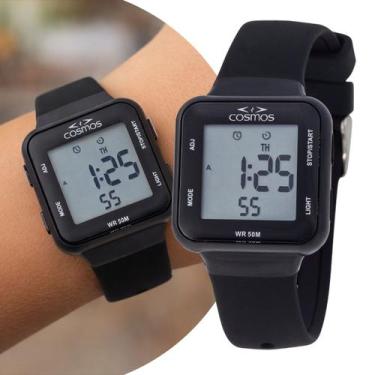 Imagem de Relógio Infantil Digital Masculino de Pulso Preto Quadrado com Pulseir