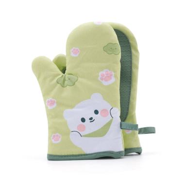Imagem de Luvas de silicone resistentes ao calor com design de urso verdes