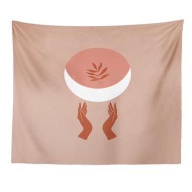 Imagem de Tapeçaria: planta verde à mão, estética de parede 150x150cm - yiweisai