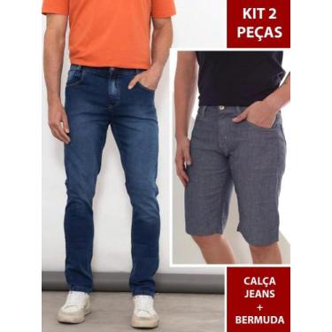 Imagem de Kit 2 Peças Masculino: Calça Jeans Corte Moderno + Bermuda Casual Cinz