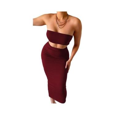 Imagem de Conjunto Elegante De Top Cropped sem alça E Saia Longa Para Mulheres -