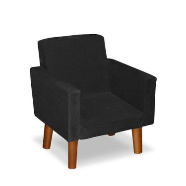 Imagem de Mini Poltrona Cadeira Infantil Nina de Criança Suede Preto Pés Palito 