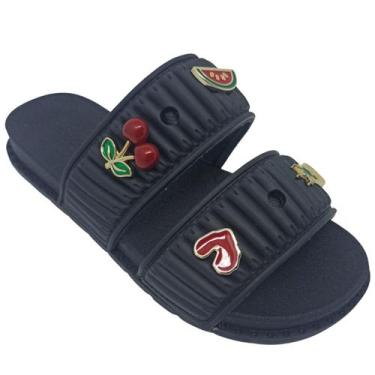 Imagem de Chinelo Molekinha Menina Infantil Enfeite de Frutas, Preto, 34