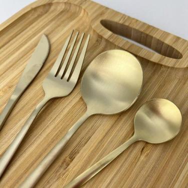 Imagem de Faqueiro Dourado Ópera Lyor 16 Peças talheres Minimalistas