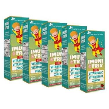 Imagem de Kit 5 ImuniTrix Infantil Vitaminas C D Zinco 5x30ml Morango Flora Nativa-Unissex