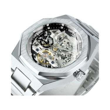 Imagem de Relógio Automático Masculino Prata Com Mostrador 3D De Diamantes, Tour