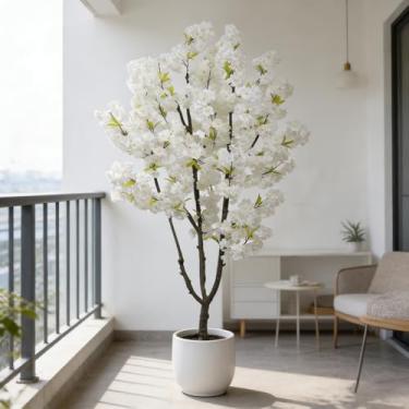 Imagem de Árvore de cerejeira sintética branca com flor artificial para decoração de casa, presente