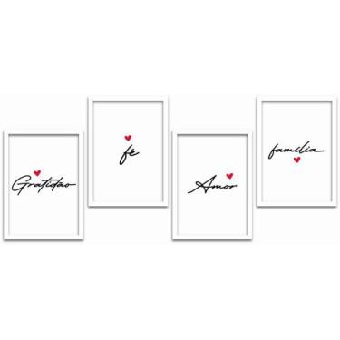 Imagem de Conjunto Quadros Decorativos 4 pçs MDF 30x40 Amor e Familia - Arte na 