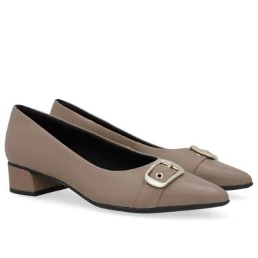 Imagem de Scarpin Usaflex Couro Bico fino Salto baixo Fivela AN29004 Cor:FendiTa