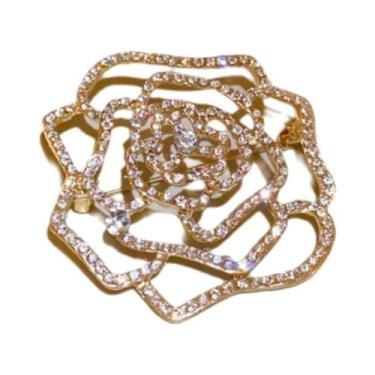 Imagem de Broche De Luxo Feminino Com Strass E Pérolas Em Formato De Camélia - A