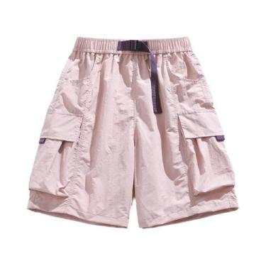 Imagem de Shorts Cargo Casuais De Verão Para Mulheres Com Cinto E Grandes Bolsos